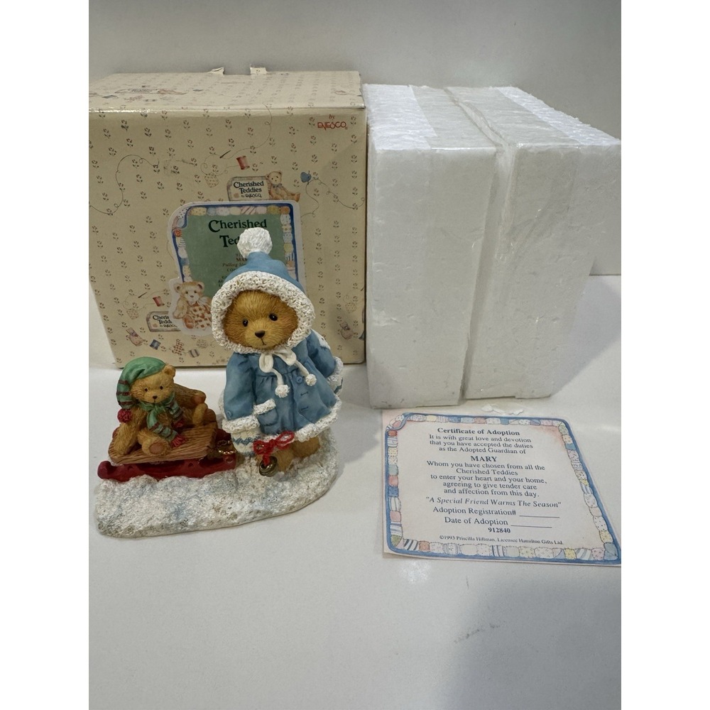 Cherished Teddies Mary "A Special Friend Warms the Season" 1993 Sled W Box